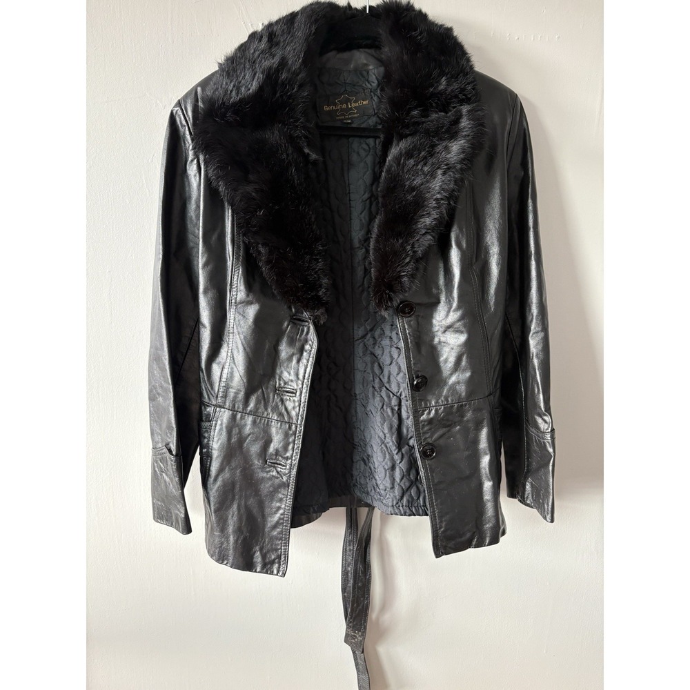 VTG Y2K  Leather Jacket/Blazer With Belt & Fur Collar By Suede & Leather Experts
